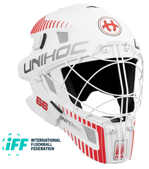 Unihoc målmandshjelm - Inferno 66, hjelm til målmand - Rød / hvid