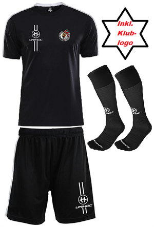 SPILLESÆT (Frederikshavn Blackhawks) - Unihoc Arrow - T-shirt, shorts og strømper inkl. klublogo (Str. 120-XXL)