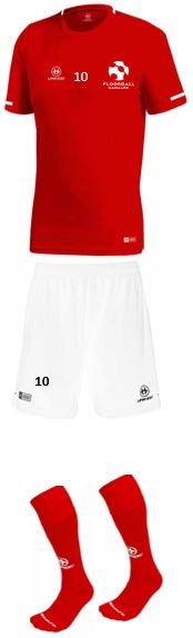 Landsholds spillesæt - Unihoc TAMPA - T-shirt, shorts og strømper inkl. logo (Str. 120-XXL)