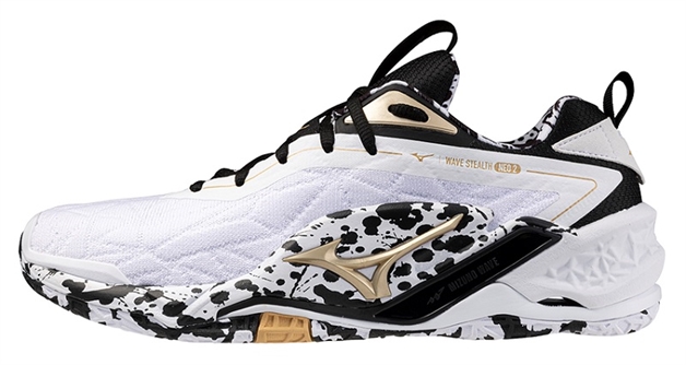 Str. 42-46 Mizuno Floorball sko - Mizuno Wave Stealth NEO 2 - Hvid/sort/guld