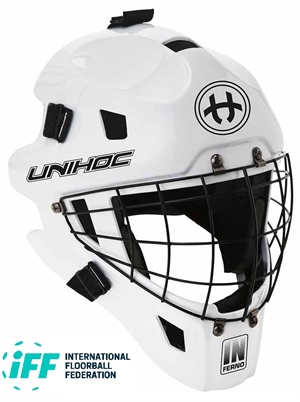 Målmandshjelm fra Unihoc - Inferno 44. Hjelm til målmand - Hvid/sort