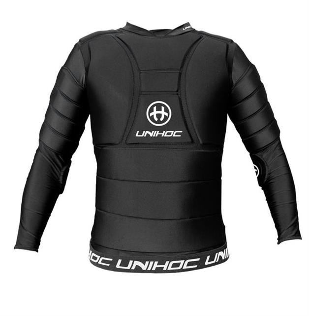 Str. 150/170-XXXL - Langærmet floorball målmands trøje - Unihoc Goalie t-shirt FLOW - Sort