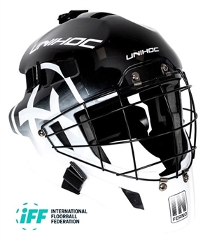 Målmandshjelm fra Unihoc - Inferno 44 Hjelm til målmand - Sort/hvid