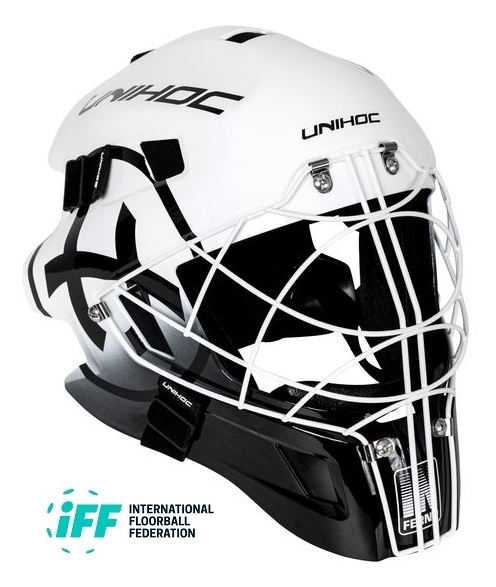 Unihoc målmandshjelm - Inferno 66 cat-eye cage, hjelm til målmand - Hvid/sort
