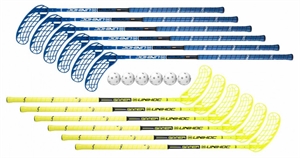 Str. 75-96 cm. - Unihoc GAMER floorballsæt - indendørs/udendørs - 12 stave og 6 bolde