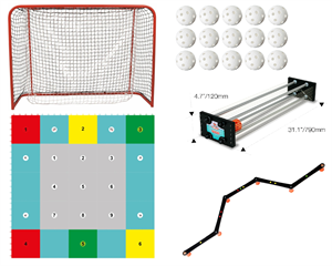 "Jeg vil være god" pakken - Sæt med Mål, Gulv, Skiller, Passer og 15 bolde - Floorball hjemme trænings sæt