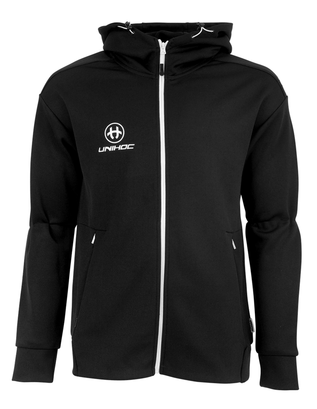 Hætte trøje med lynlås - Unihoc Technic hood Zip - Trænings bluse, sort (Str. 120-XXL)