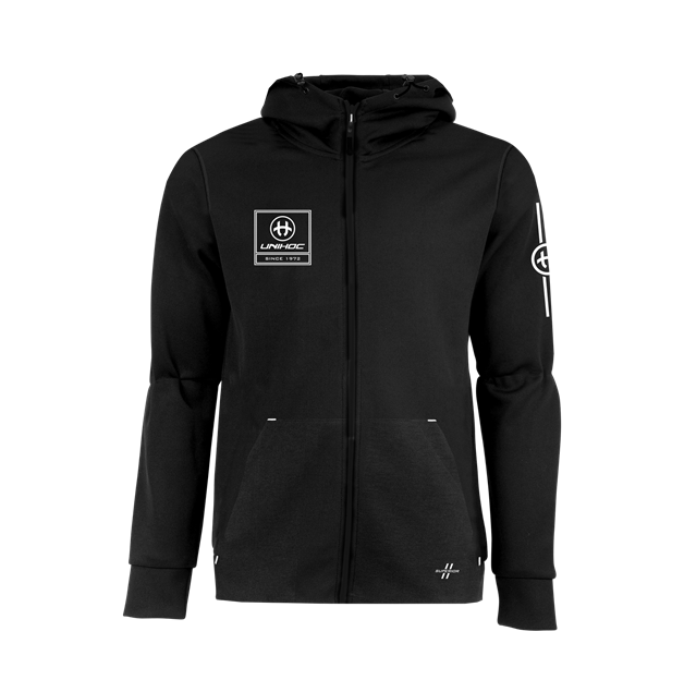 Hætte trøje med lynlås - Unihoc SUPERIOR hood zip - Trænings bluse, sort (Str. 120-XXXL)