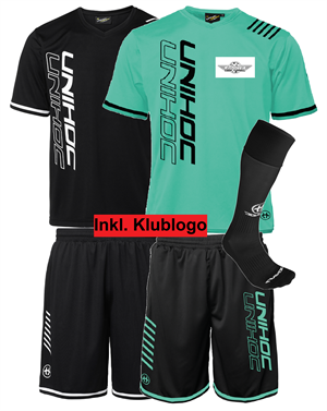 SPILLESÆT (Viborg Saints) - Unihoc Vandetta - T-shirt, shorts og strømper inkl. klublogo (Str. XS-XXL)